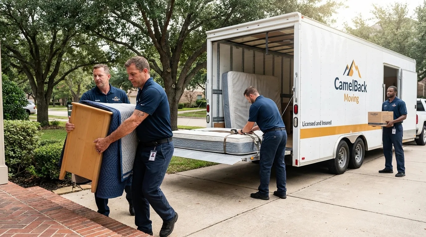 Crew loading residential truck for cross-state move from Cicero, IN